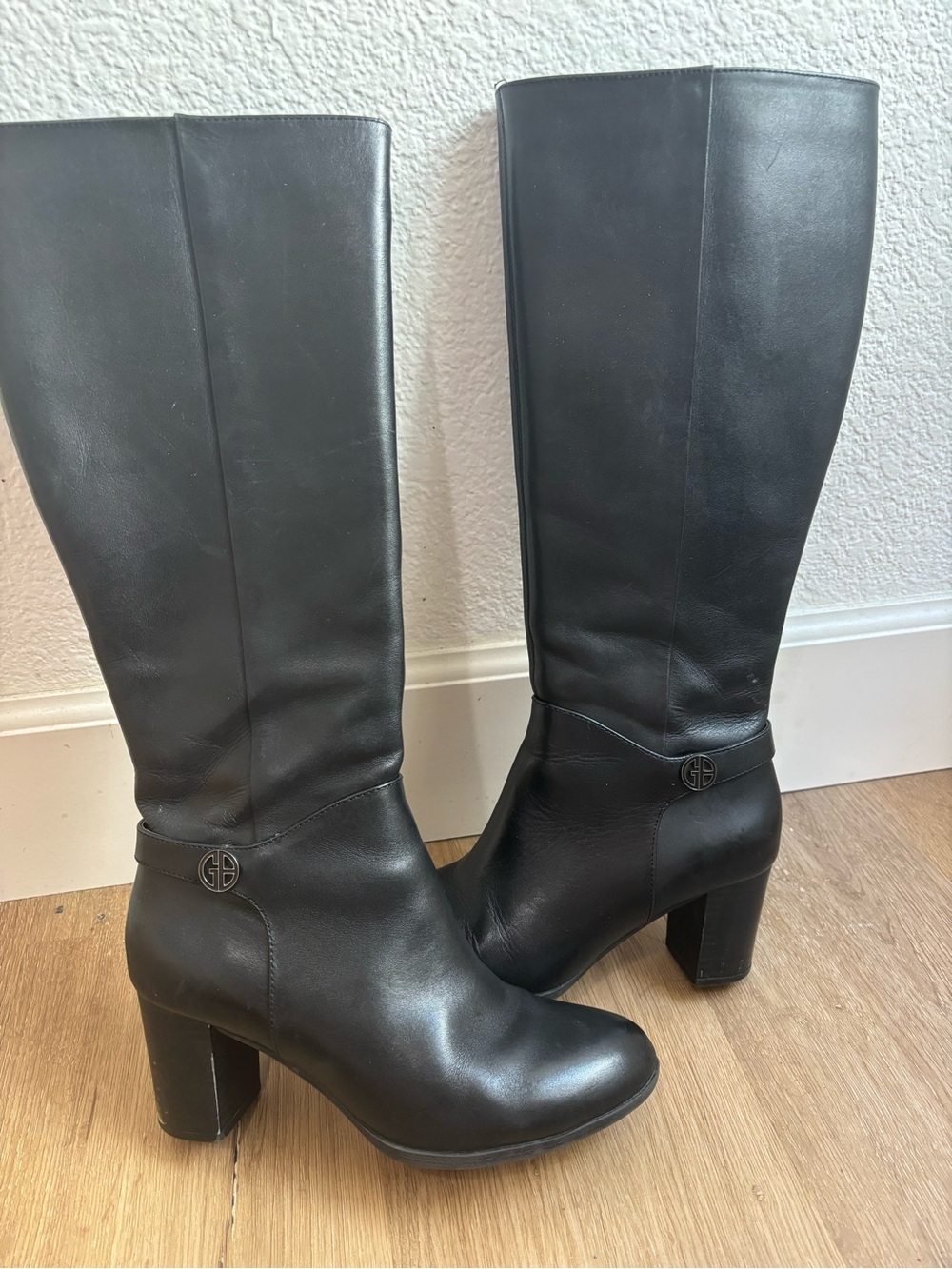 Gianni Bini Black Tall Leather Heel Boots Knee High Womens Size 7 Y2K Vibes